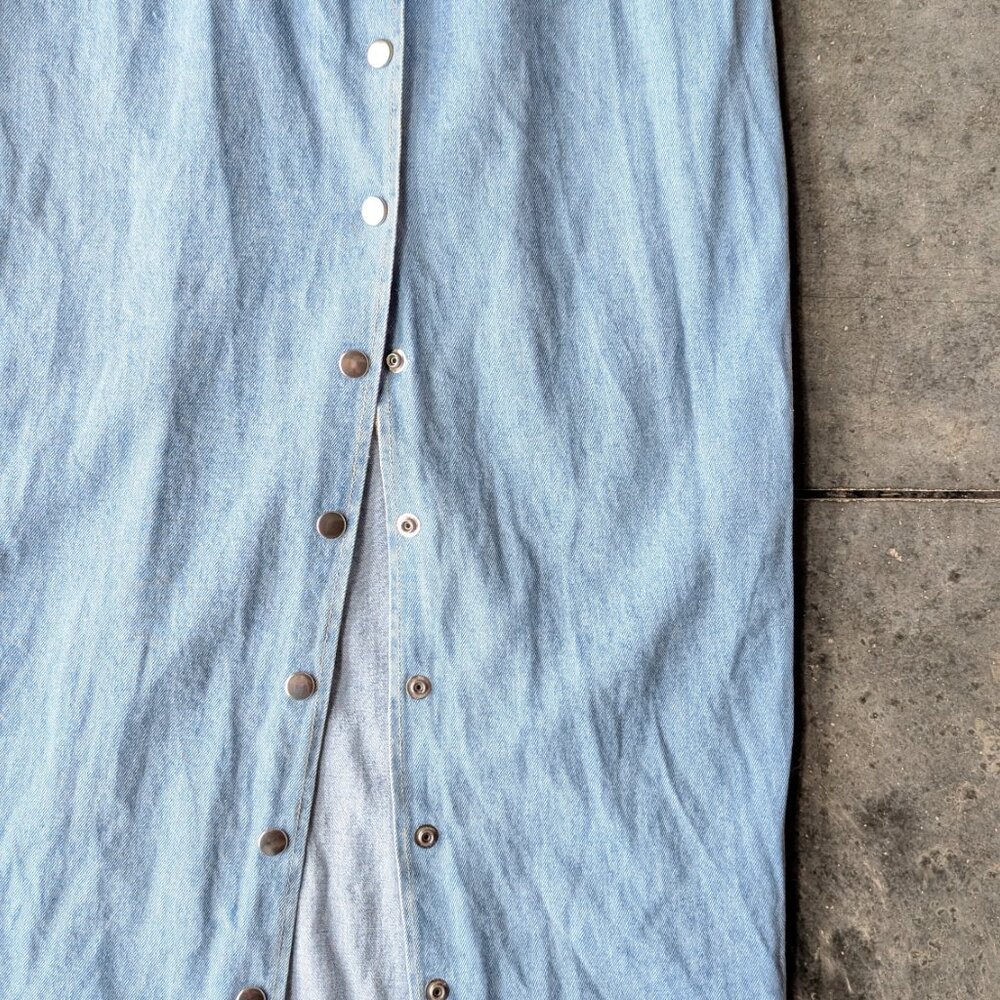 Vintage Paris Blues Denim Snap Front Midi Sheath Dress - Picture 4 of 11